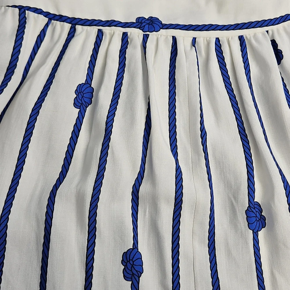 ANTONIO MELANI A-Line Flowy Maxi Skirt: White W/Blue Rope/knots: Size-‎ 14